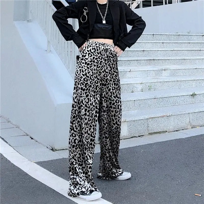 Pantalon Large Léopard Pour Fille - Coupe Wide Leg - 100% Coton - Motif Léopard - 5 Poches Dont 3 Rivetées
